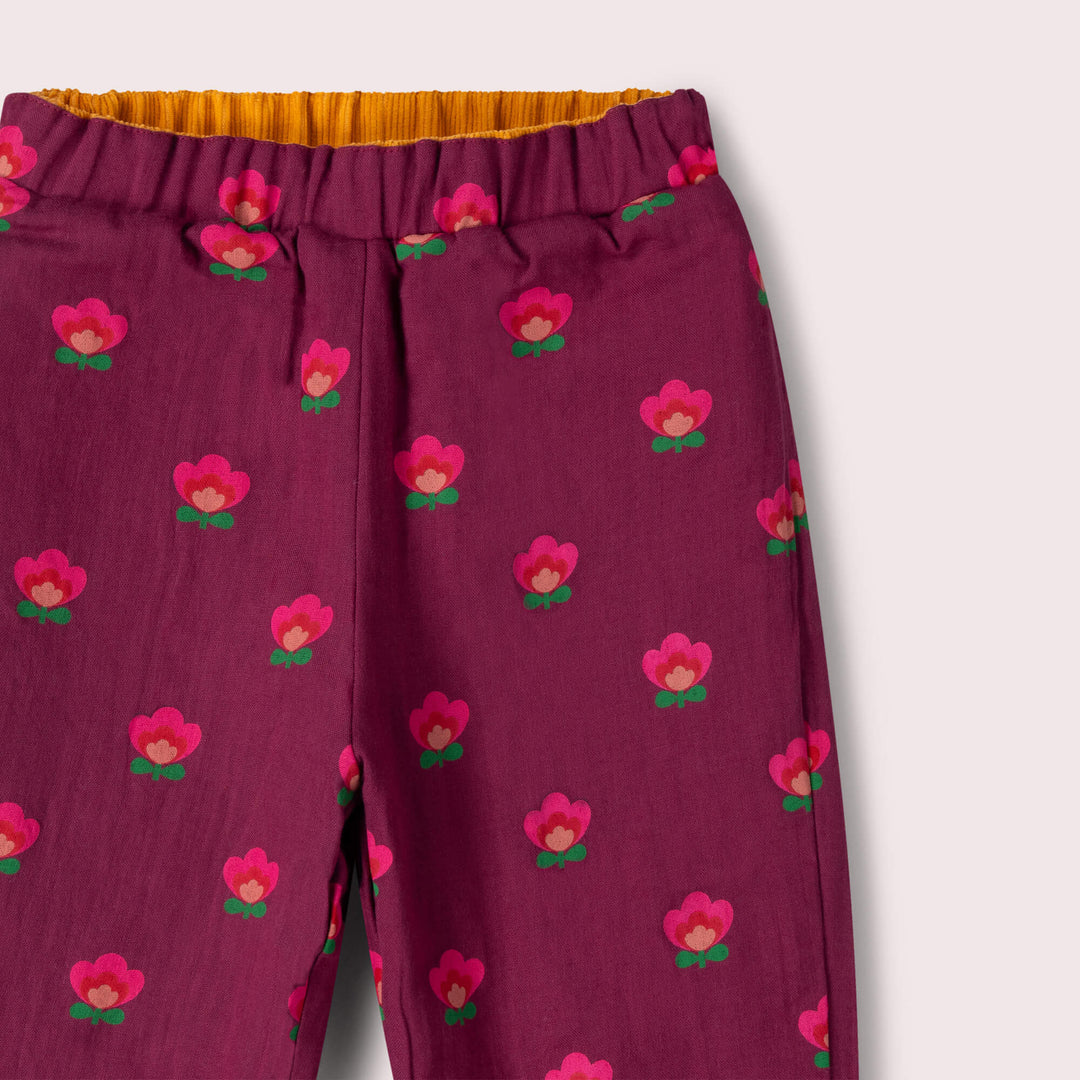 Pink Flowers Reversible Pull On Trousers Purple / 7-8y
