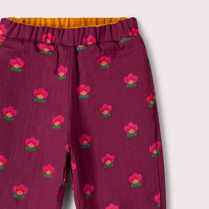 Pink Flowers Reversible Pull On Trousers Purple / 7-8y