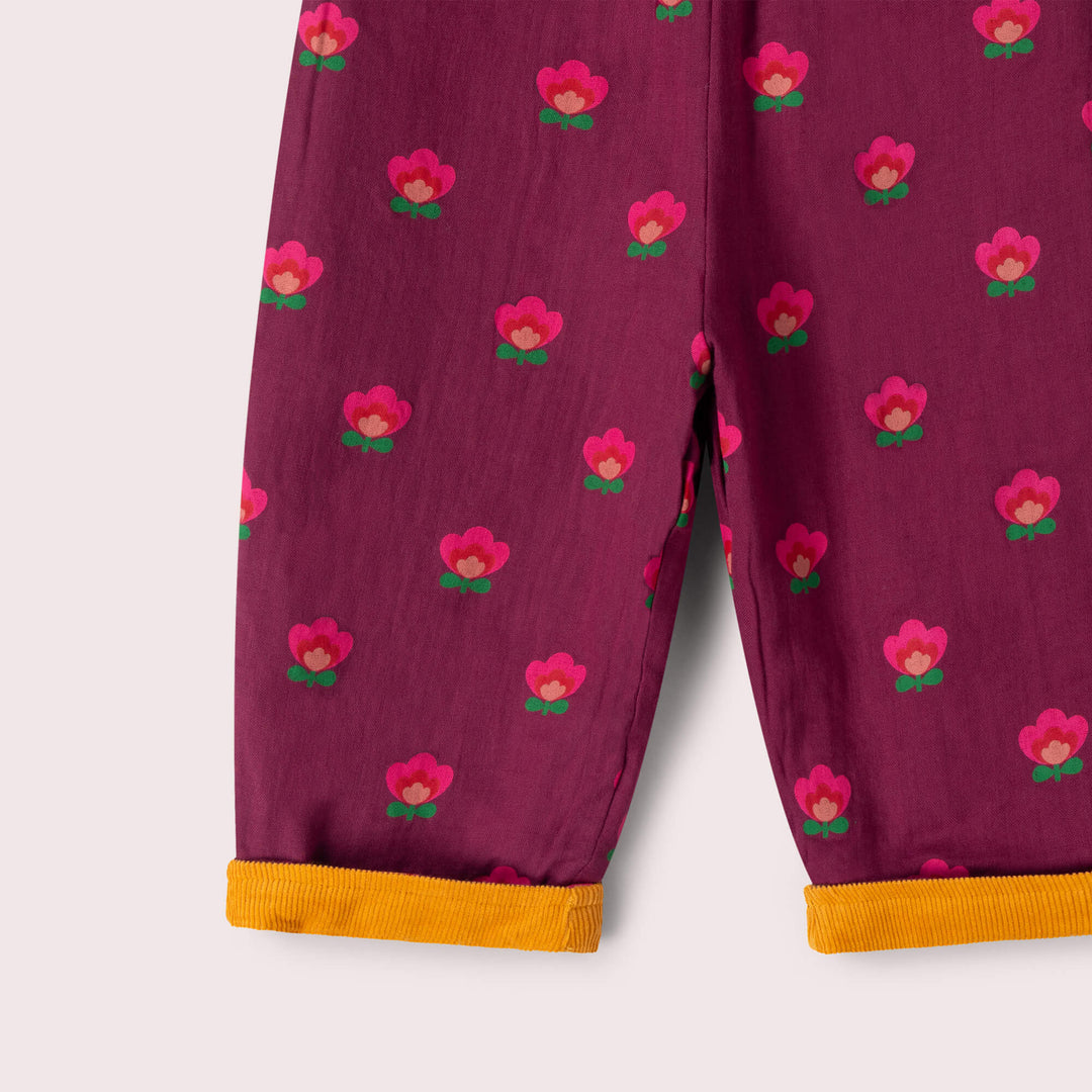 Pink Flowers Reversible Pull On Trousers Purple / 7-8y