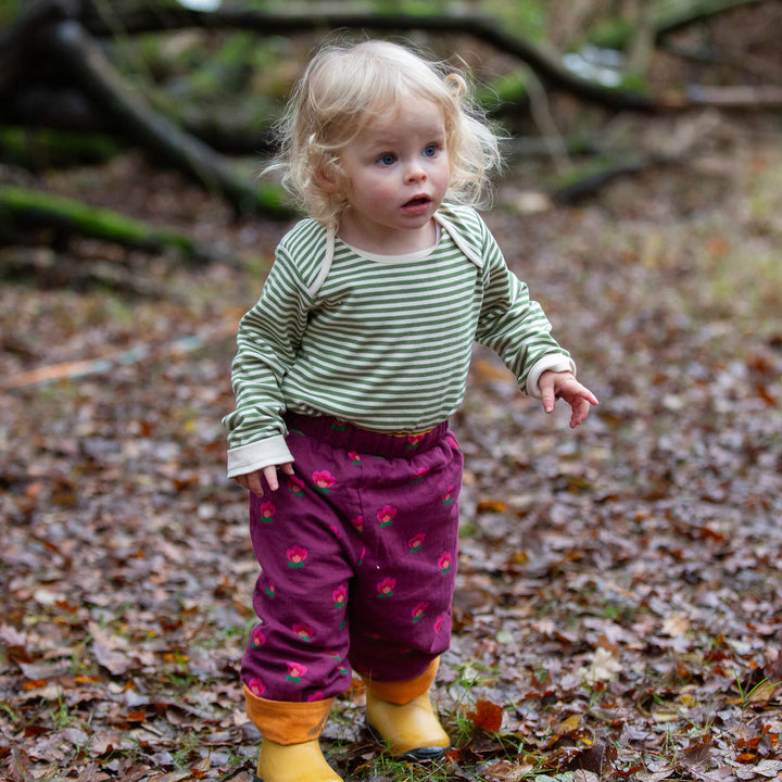 Pink Flowers Reversible Pull On Trousers Purple / 7-8y