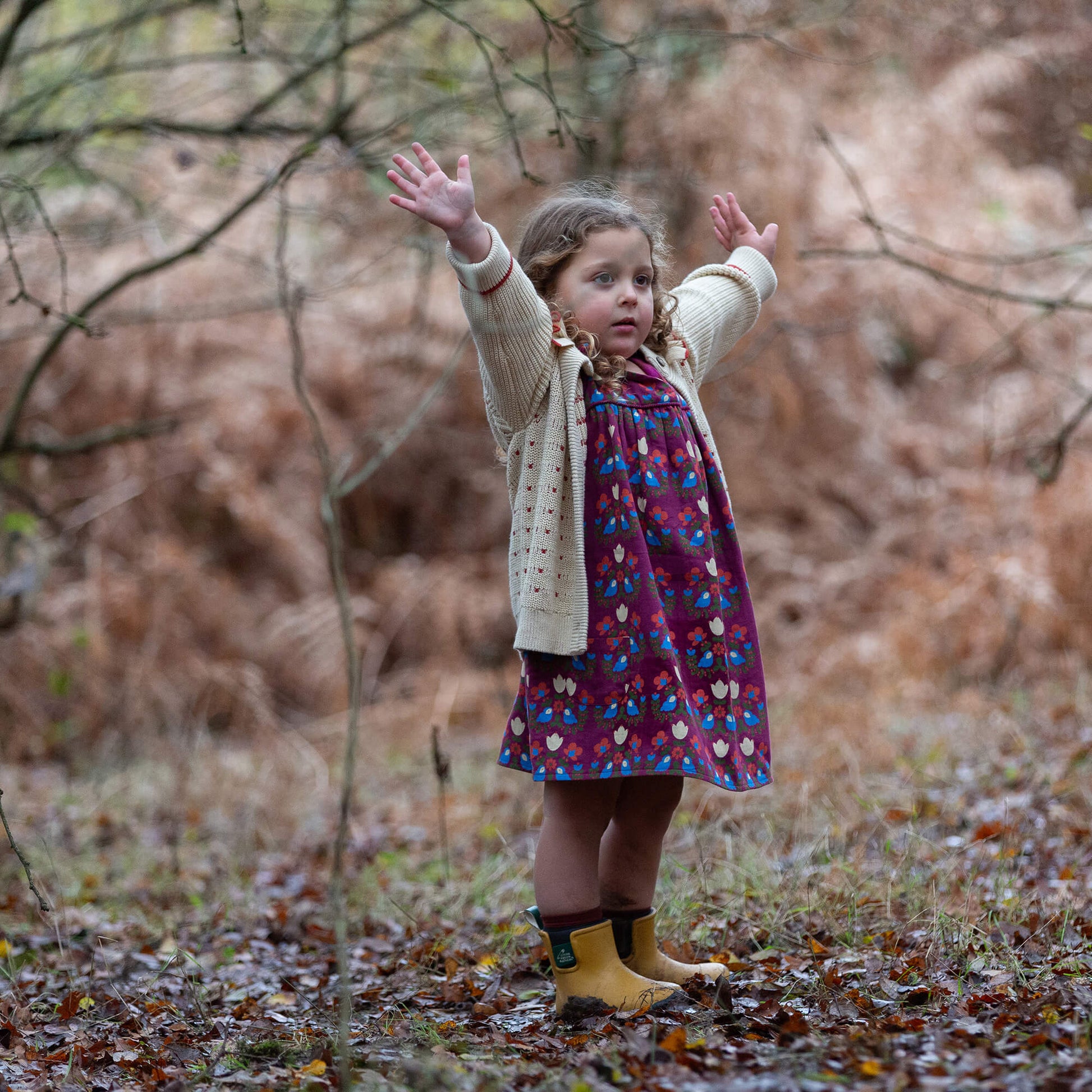 Folk Birds Reversible Swing Dress Purple / 7-8y