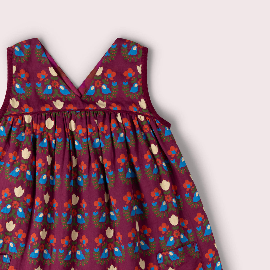 Folk Birds Reversible Swing Dress Purple / 7-8y