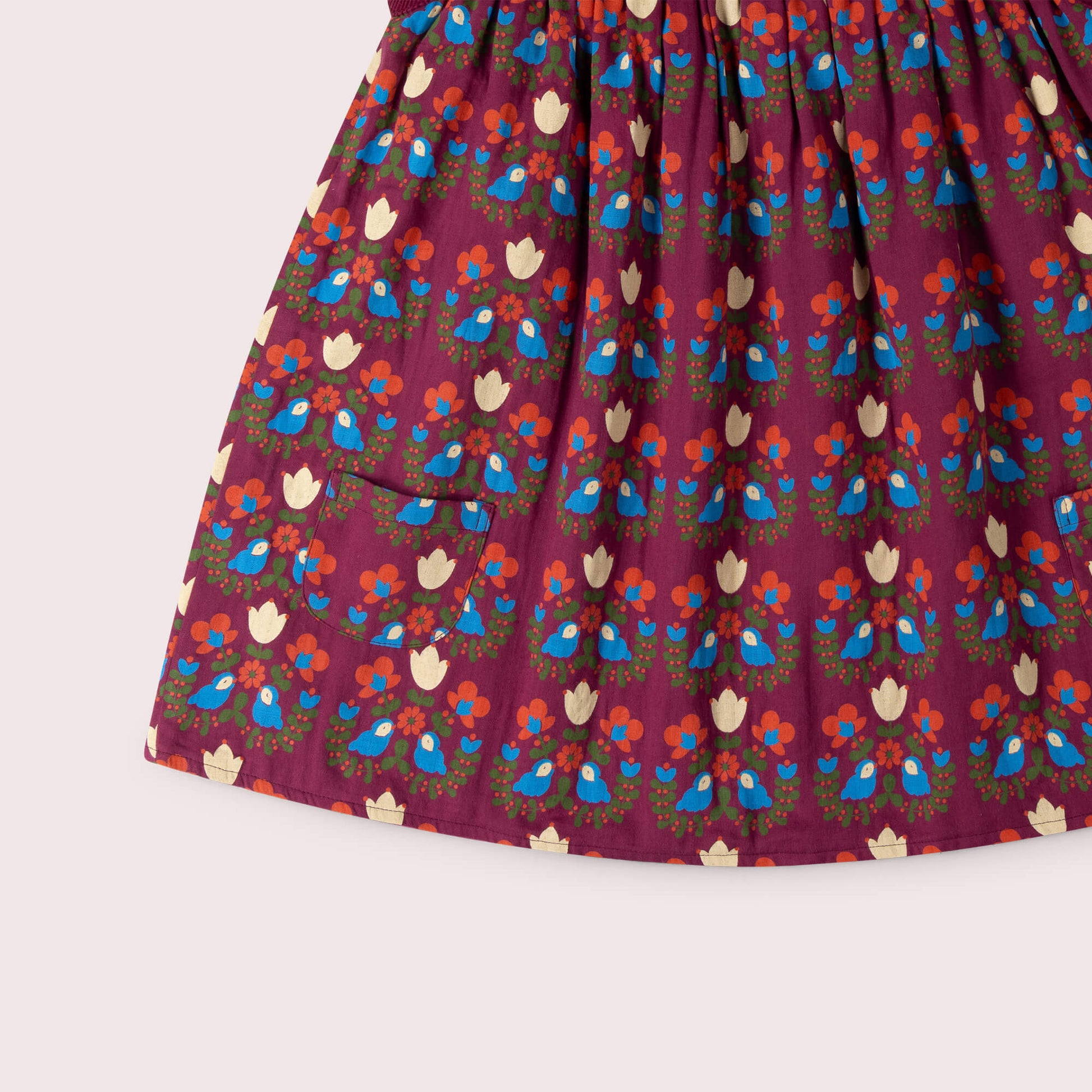Folk Birds Reversible Swing Dress Purple / 7-8y