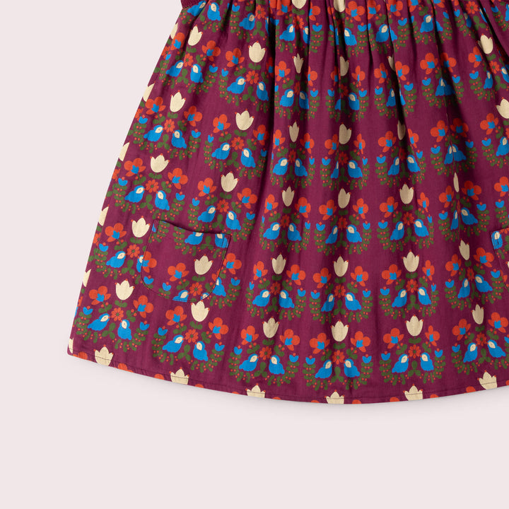 Folk Birds Reversible Swing Dress Purple / 7-8y