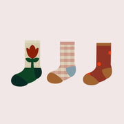 Red Flowers Ankle Socks 3 Pack