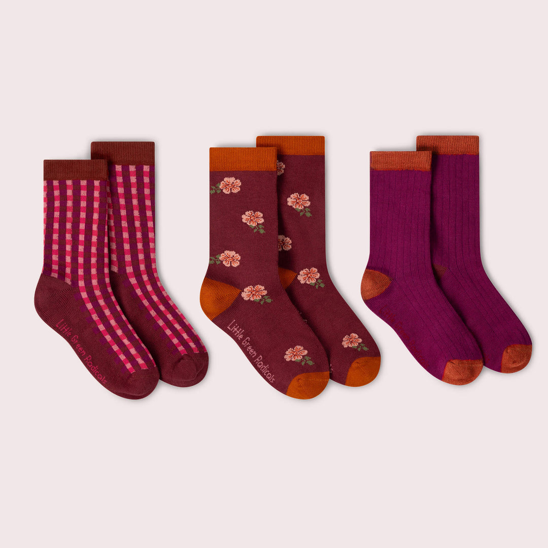 Berry Petals Ankle Socks 3 Pack Multi / 6-8y