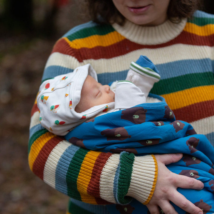 Blue Bears Sherpa Hooded Organic Baby Blanket Blue / One Size
