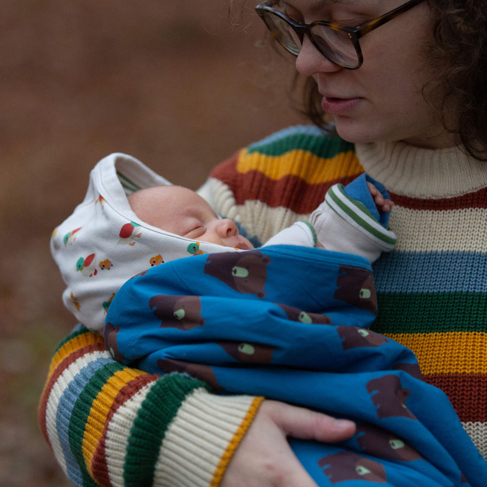 Blue Bears Sherpa Hooded Organic Baby Blanket Blue / One Size