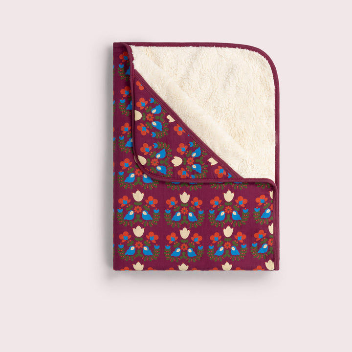 Folk Birds Sherpa Hooded Organic Baby Blanket Purple / One Size