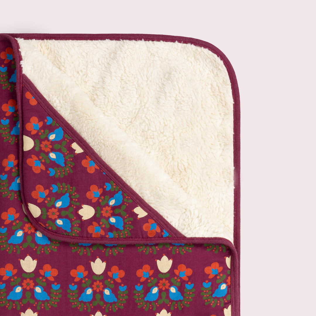 Folk Birds Sherpa Hooded Organic Baby Blanket Purple / One Size