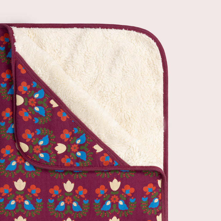 Folk Birds Sherpa Hooded Organic Baby Blanket Purple / One Size