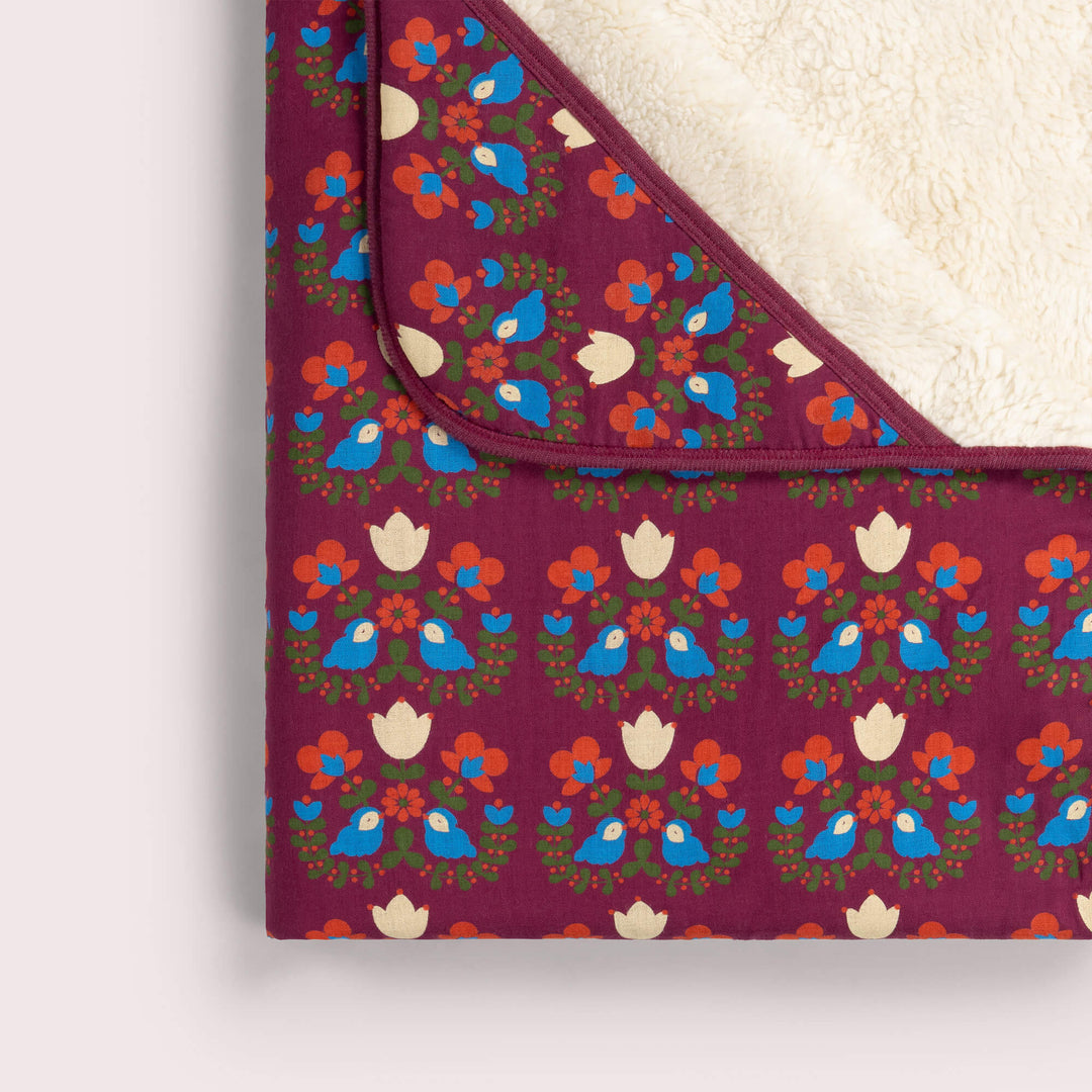 Folk Birds Sherpa Hooded Organic Baby Blanket Purple / One Size