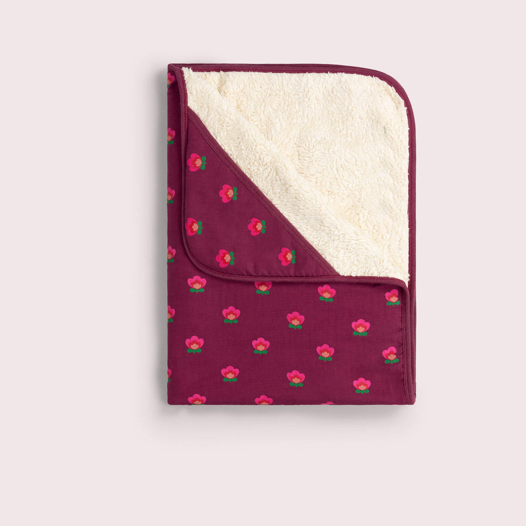Pink Flowers Sherpa Hooded Organic Baby Blanket Purple / One Size