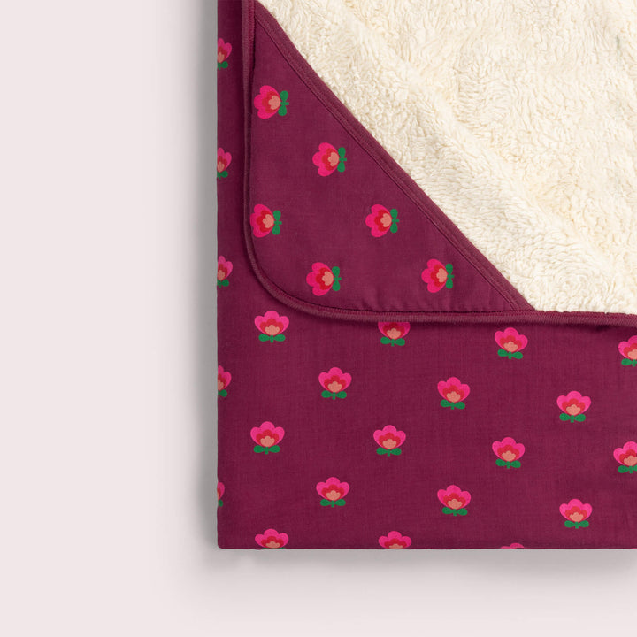 Pink Flowers Sherpa Hooded Organic Baby Blanket Purple / One Size