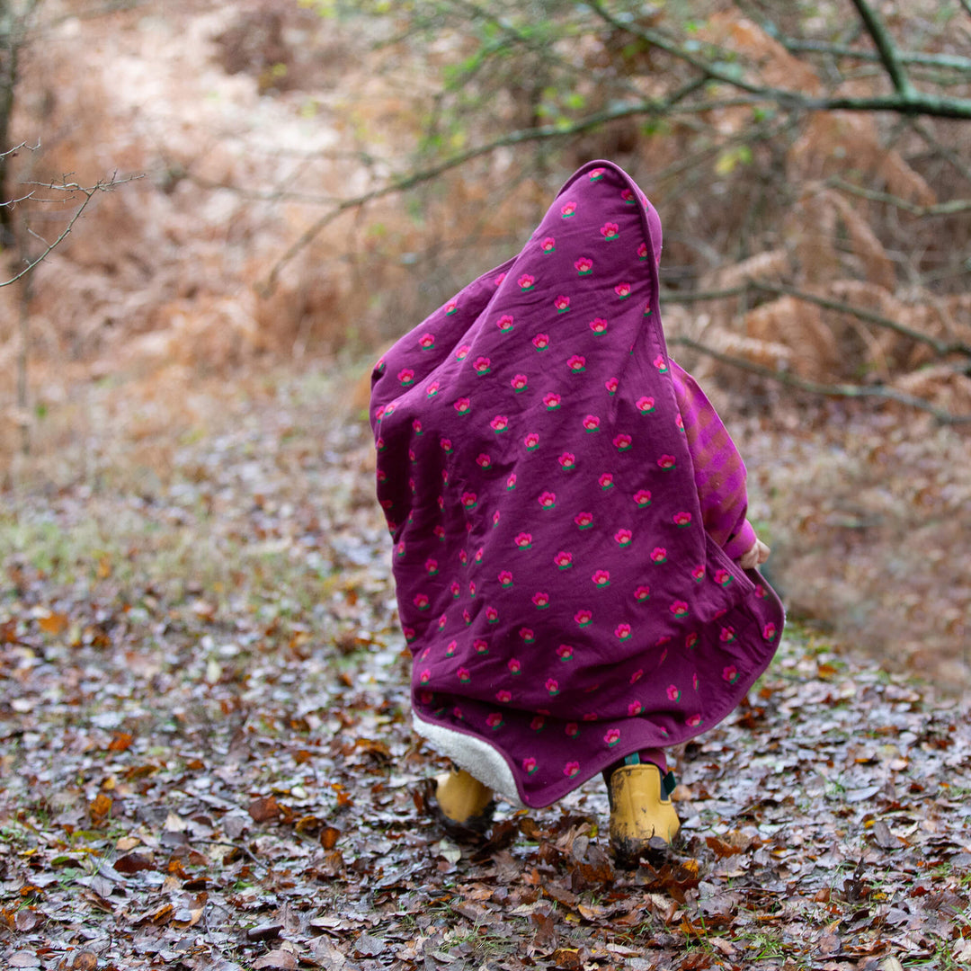 Pink Flowers Sherpa Hooded Organic Baby Blanket Purple / One Size