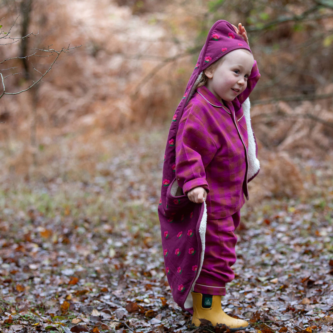 Pink Flowers Sherpa Hooded Organic Baby Blanket Purple / One Size