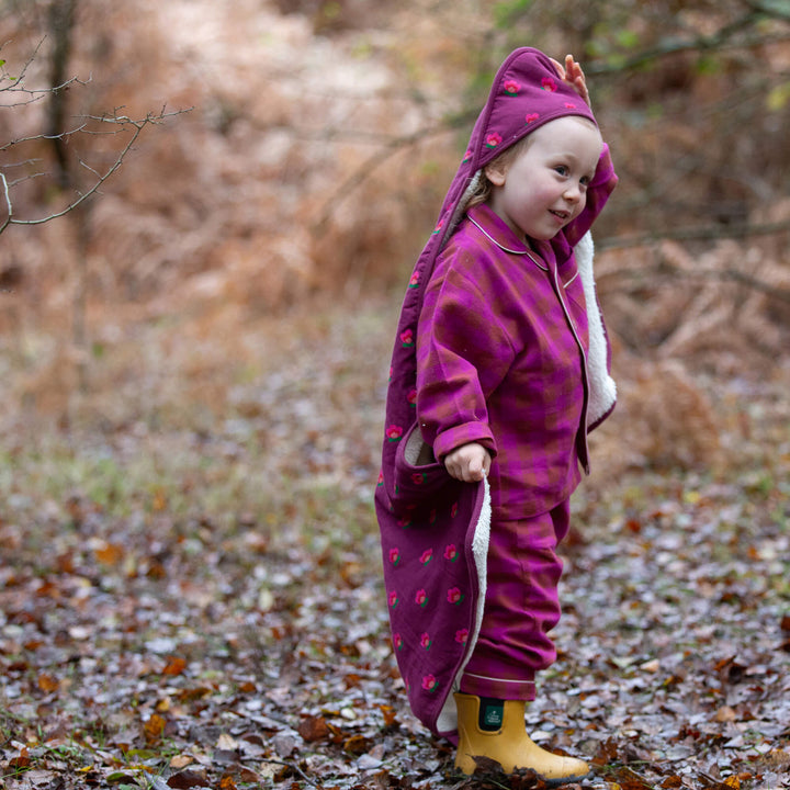 Pink Flowers Sherpa Hooded Organic Baby Blanket Purple / One Size