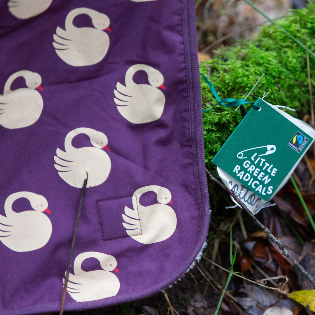 Sleeping Swans Sherpa Hooded Organic Baby Blanket Purple / One Size
