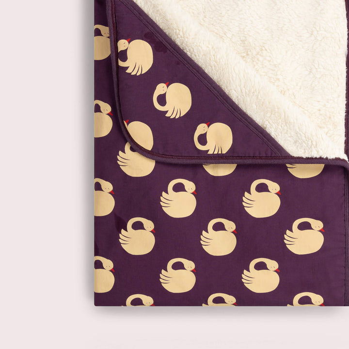 Sleeping Swans Sherpa Hooded Organic Baby Blanket Purple / One Size