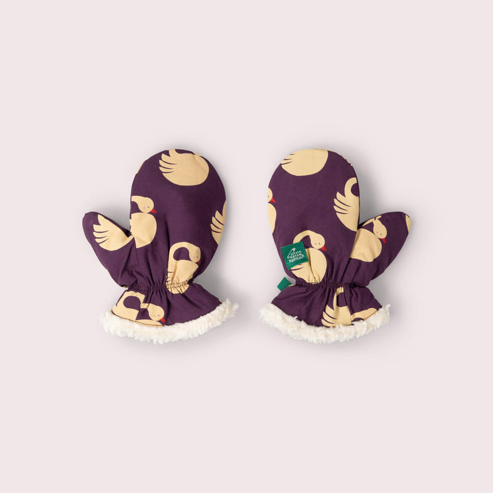 Sleeping Swans Sherpa Lined Mittens Purple / 5-8y