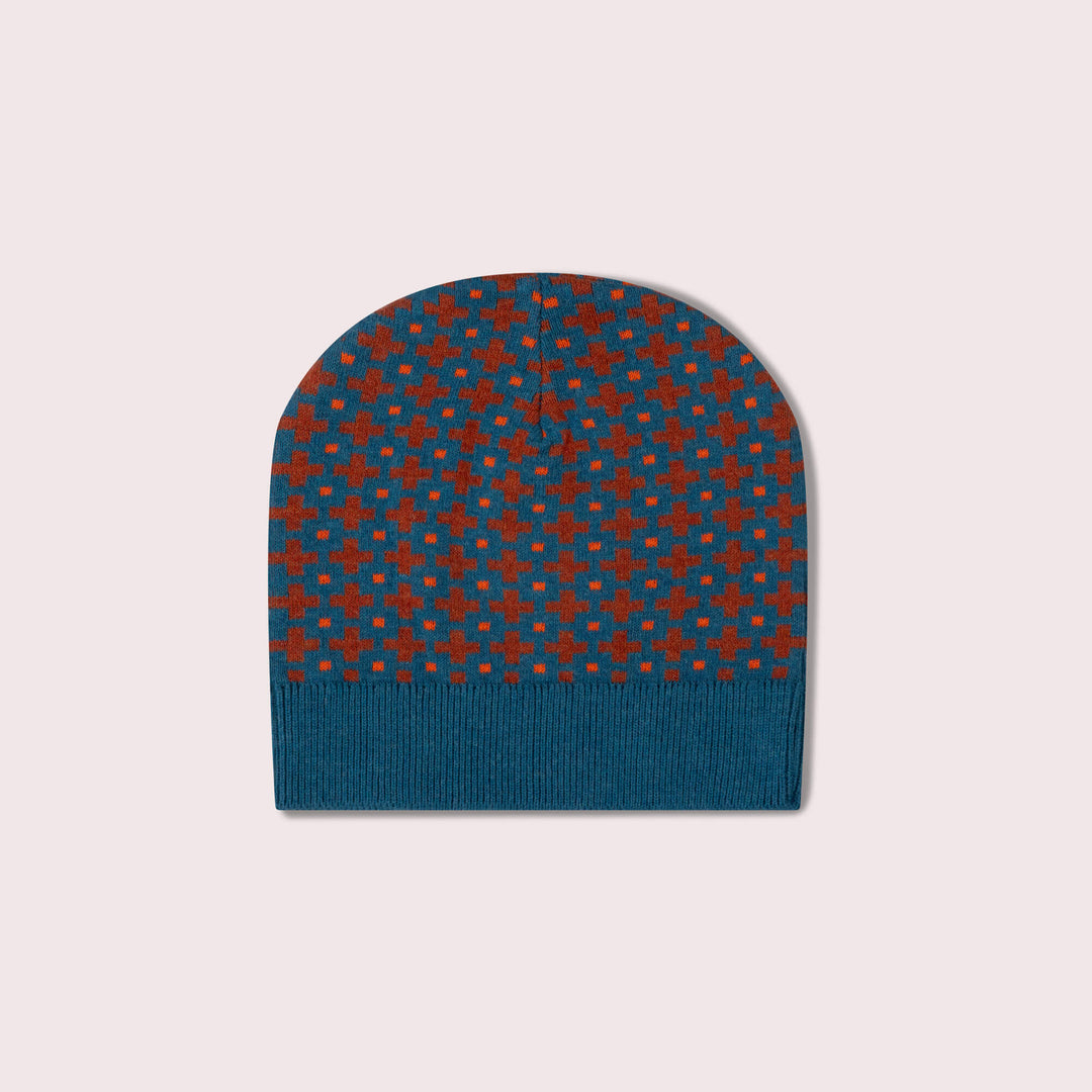 Ginger Squares Knitted Beanie Hat Multi / 5-8y