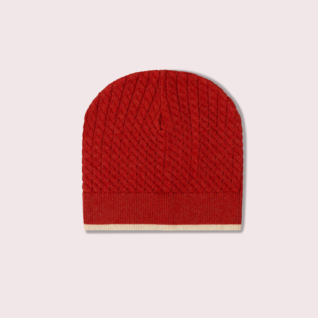 Burnt Ochre Knitted Beanie Hat Red / 5-8y