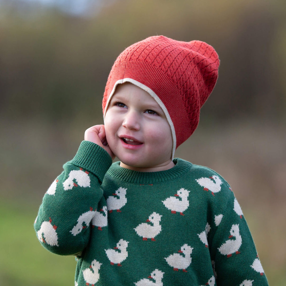 Burnt Ochre Knitted Beanie Hat Red / 5-8y