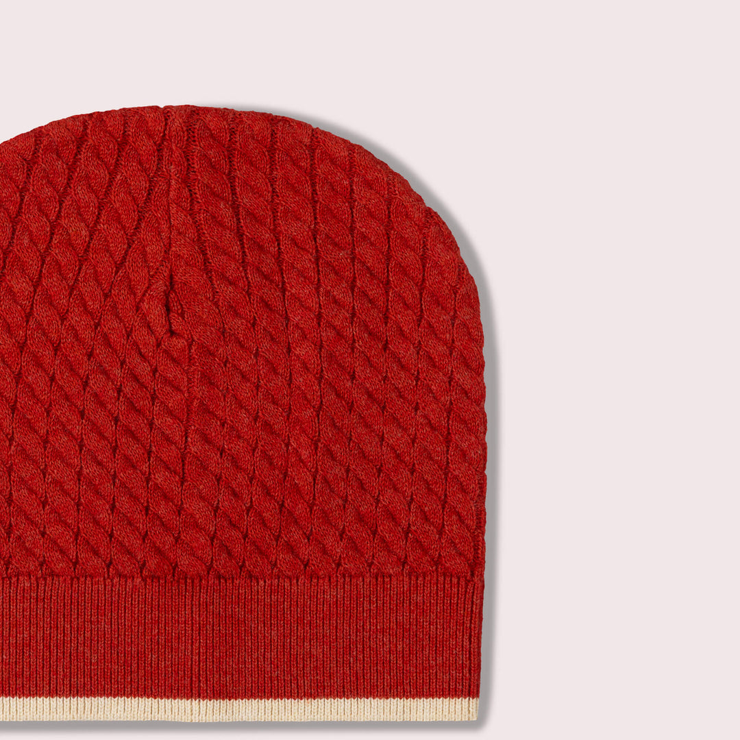 Burnt Ochre Knitted Beanie Hat Red / 5-8y
