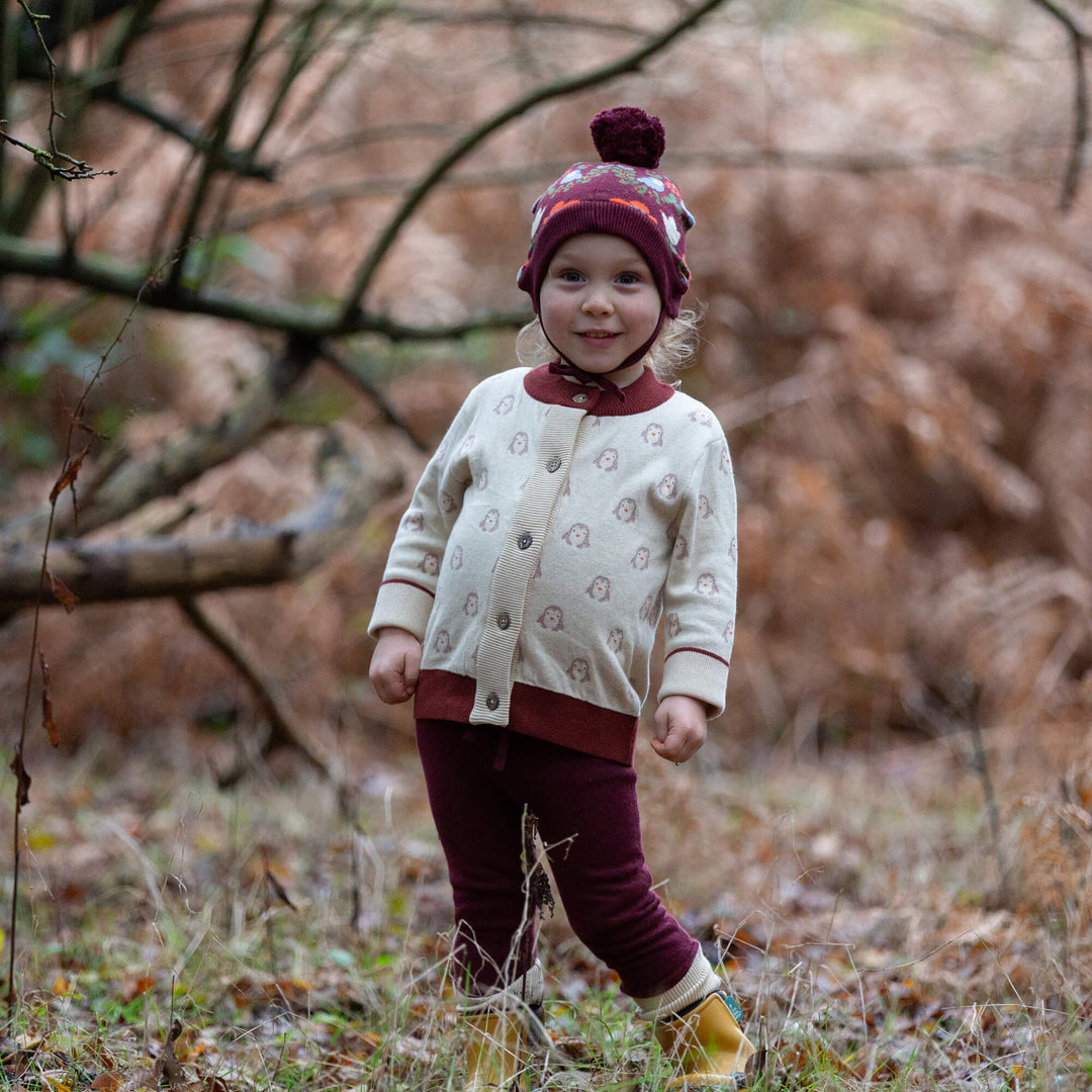 Folk Birds Knitted Bobble Hat Purple / 5-8y