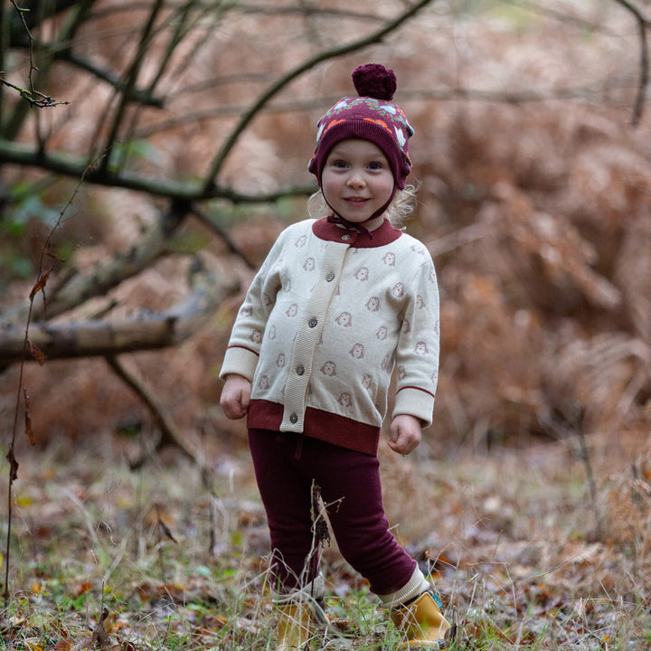 Folk Birds Knitted Bobble Hat Purple / 5-8y
