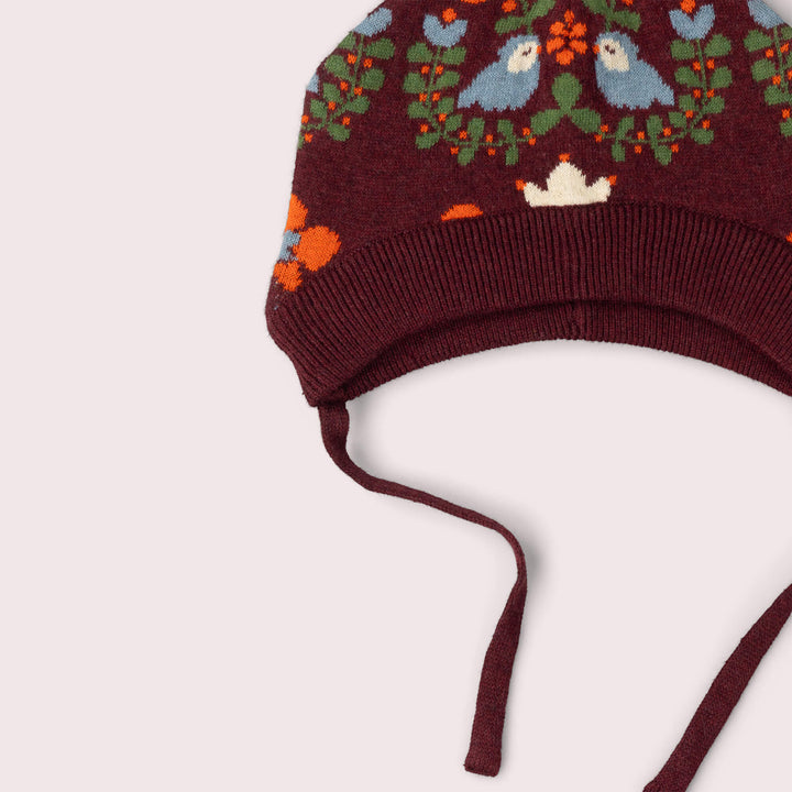 Folk Birds Knitted Bobble Hat Purple / 5-8y