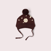 Moon Knitted Bobble Hat Brown / 5-8y