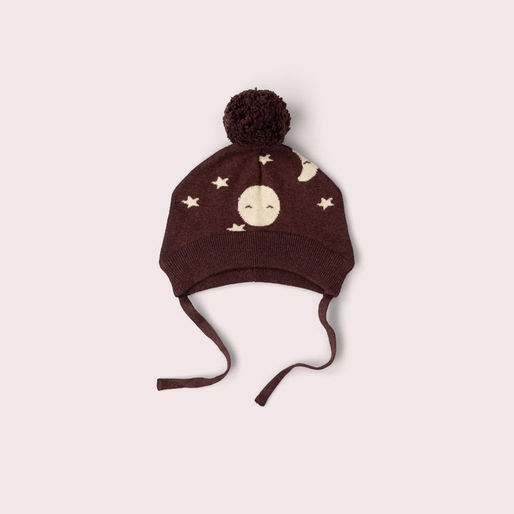Moon Knitted Bobble Hat Brown / 5-8y