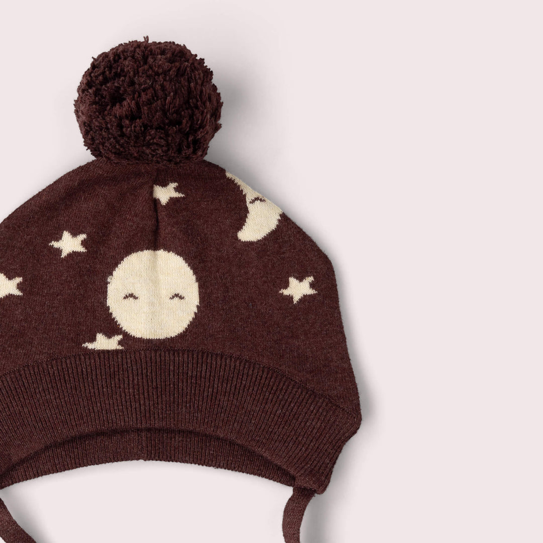 Moon Knitted Bobble Hat Brown / 5-8y