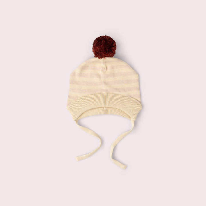 Oatmeal Striped Knitted Bobble Hat Cream / 5-8y