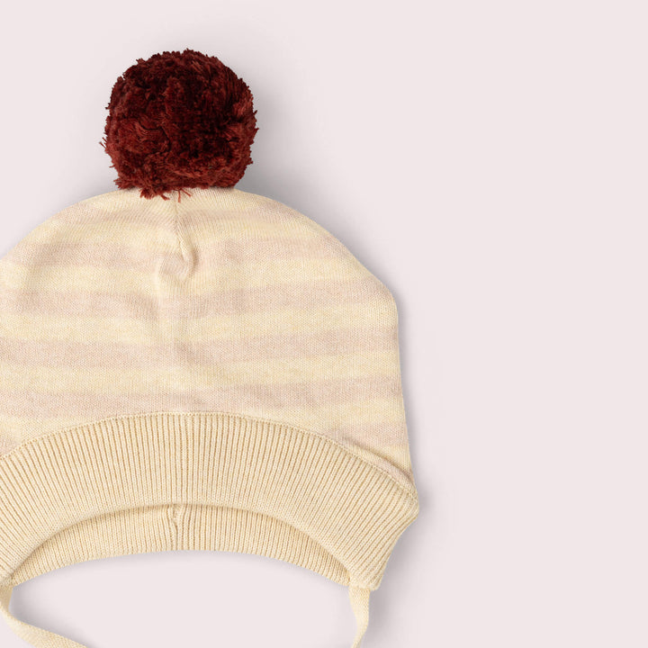 Oatmeal Striped Knitted Bobble Hat Cream / 5-8y