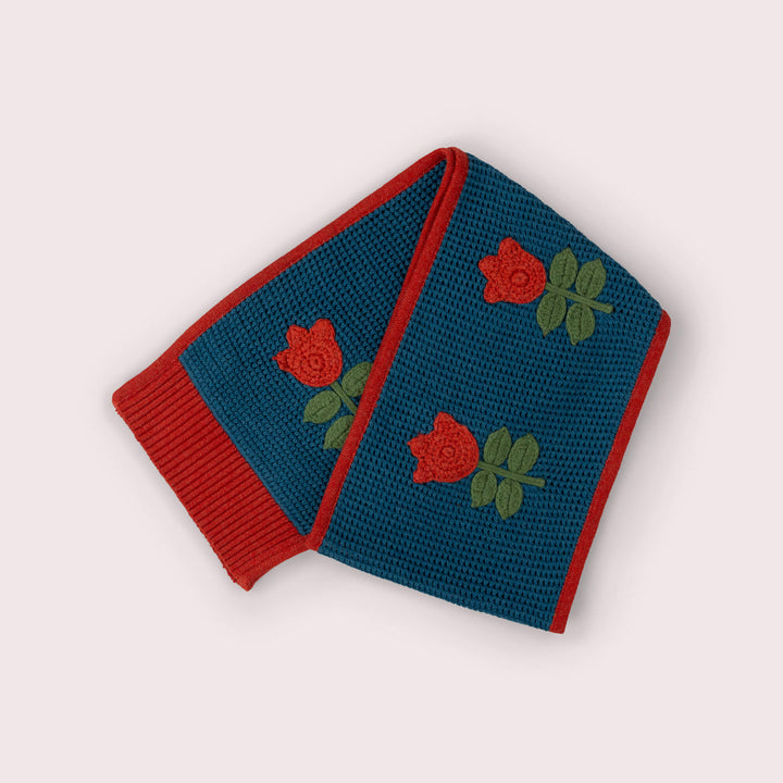 Tulips Knitted Scarf Blue / One Size
