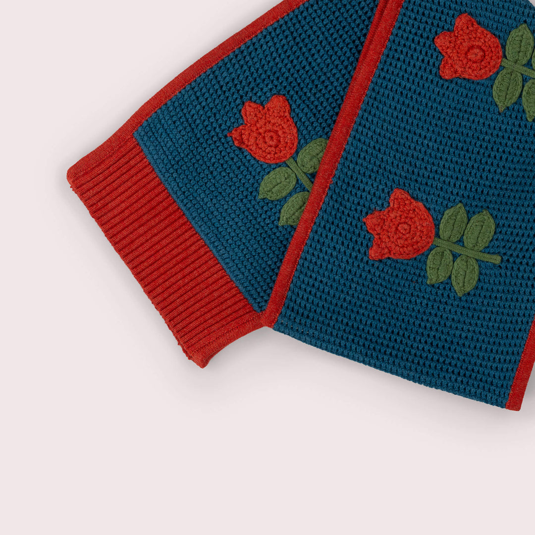 Tulips Knitted Scarf Blue / One Size
