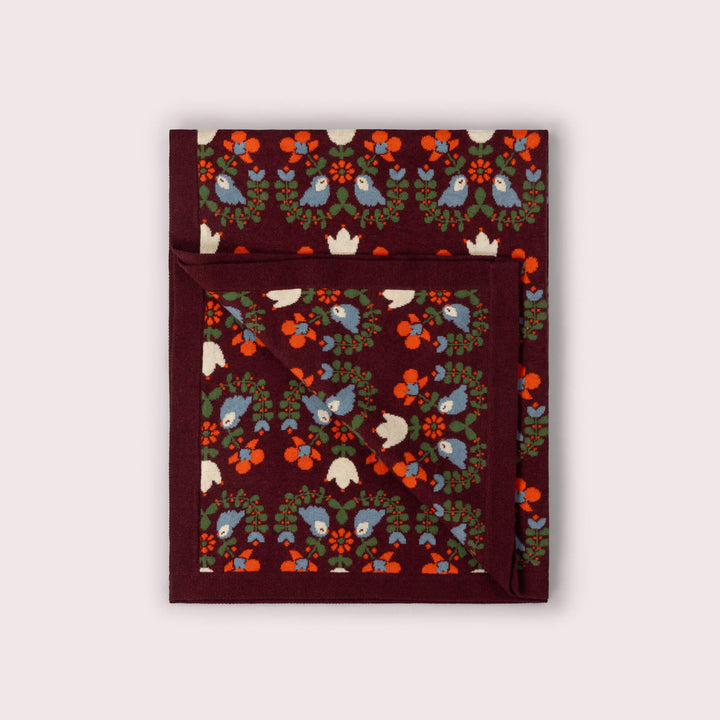 Folk Birds Knitted Organic Baby Blanket Purple / One Size