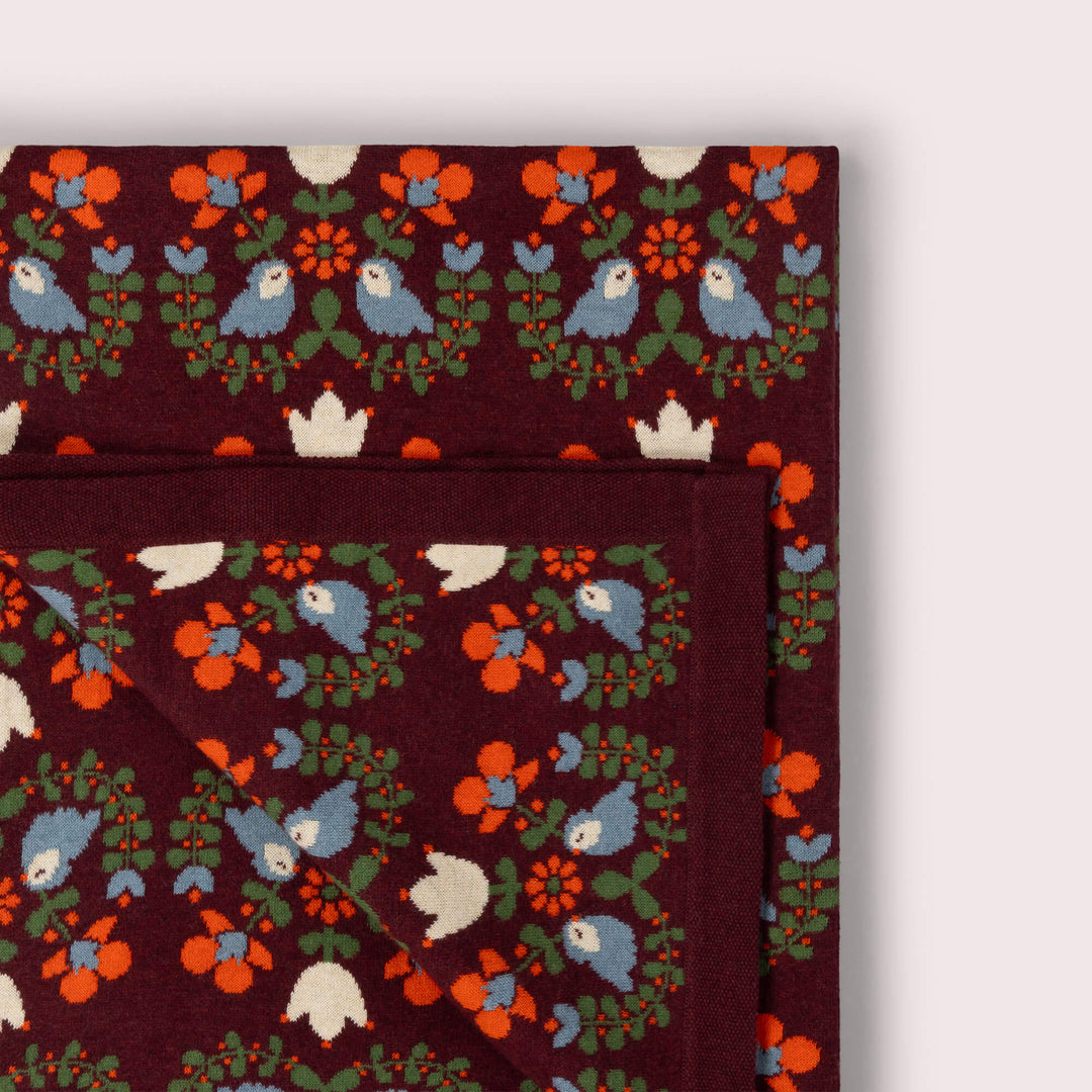 Folk Birds Knitted Organic Baby Blanket Purple / One Size