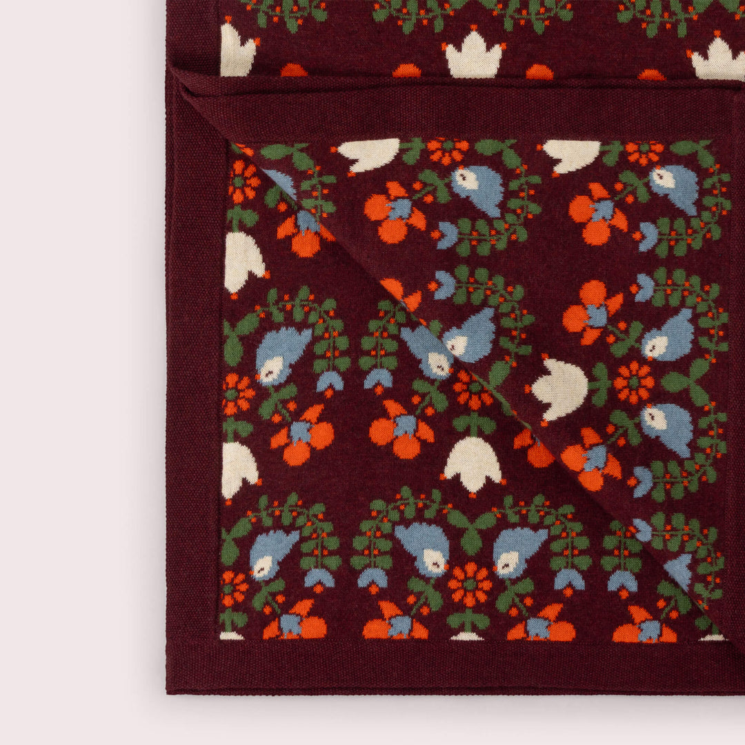 Folk Birds Knitted Organic Baby Blanket Purple / One Size