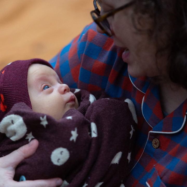 Moon Knitted Organic Baby Blanket Brown / One Size