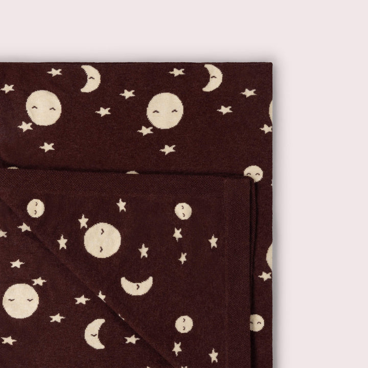 Moon Knitted Organic Baby Blanket Brown / One Size