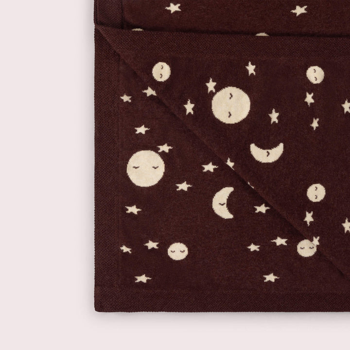Moon Knitted Organic Baby Blanket Brown / One Size