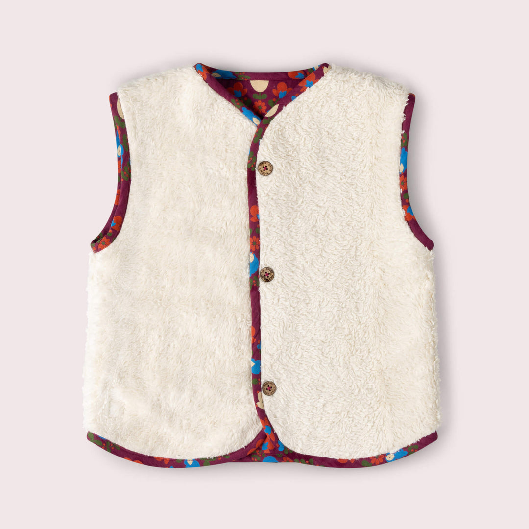 Folk Birds Sherpa Lined Reversible Gilet Purple / 7-8y