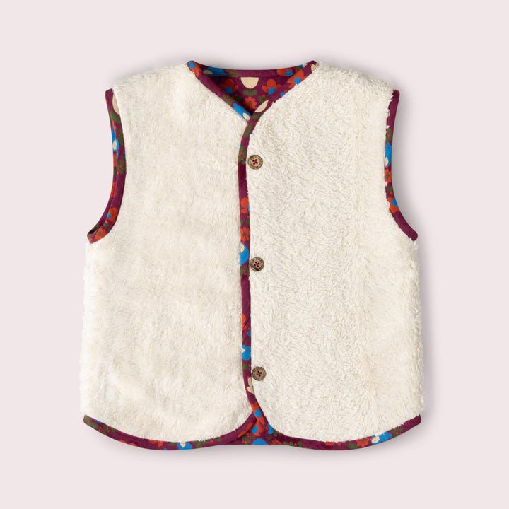 Folk Birds Sherpa Lined Reversible Gilet Purple / 7-8y