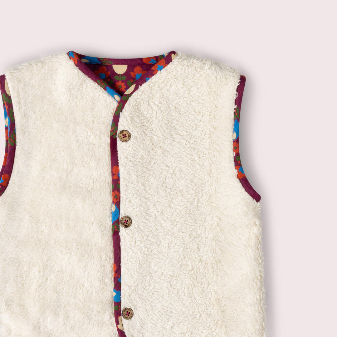 Folk Birds Sherpa Lined Reversible Gilet Purple / 7-8y