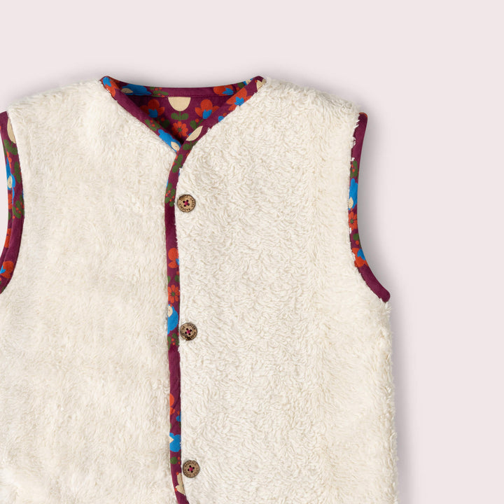 Folk Birds Sherpa Lined Reversible Gilet Purple / 7-8y