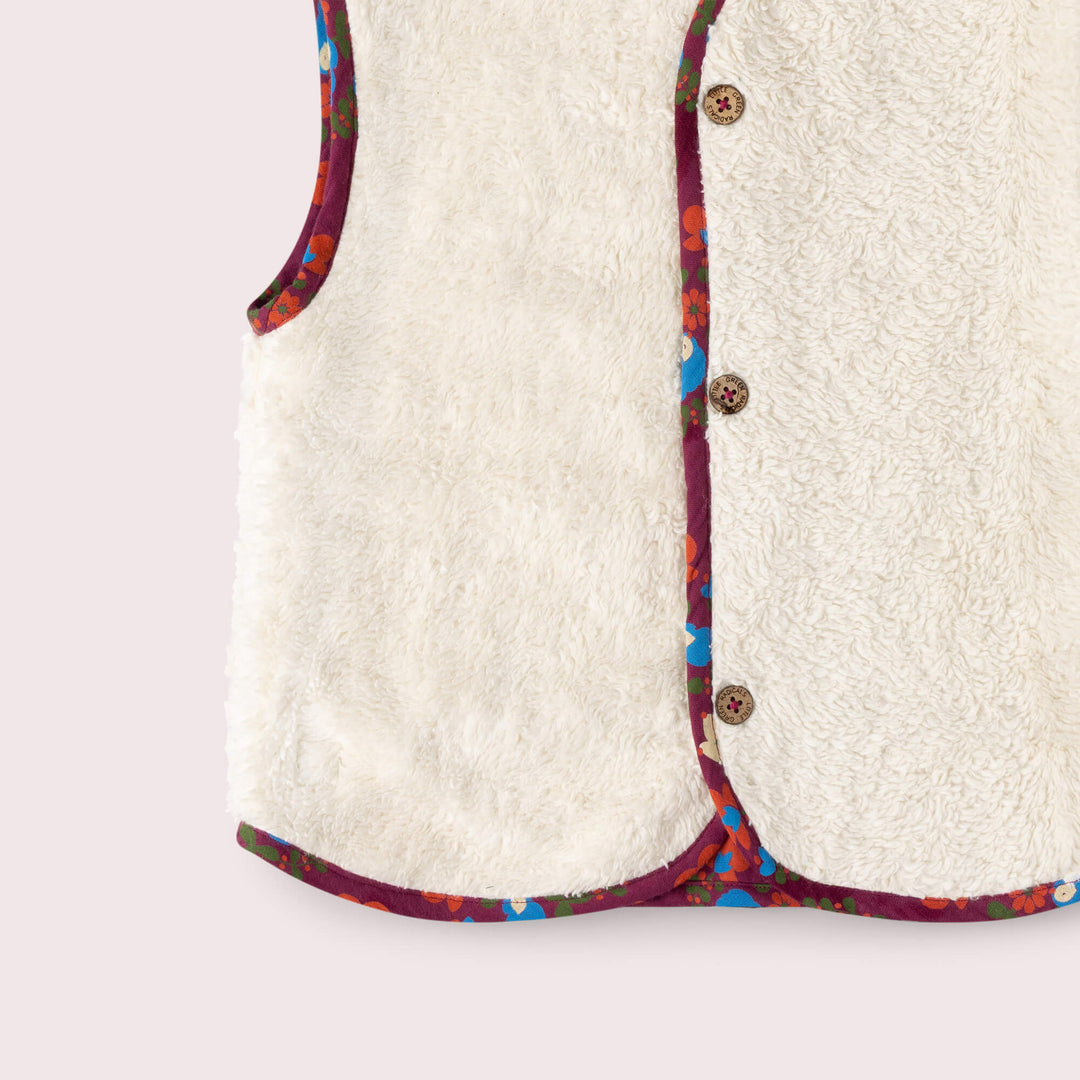 Folk Birds Sherpa Lined Reversible Gilet Purple / 7-8y