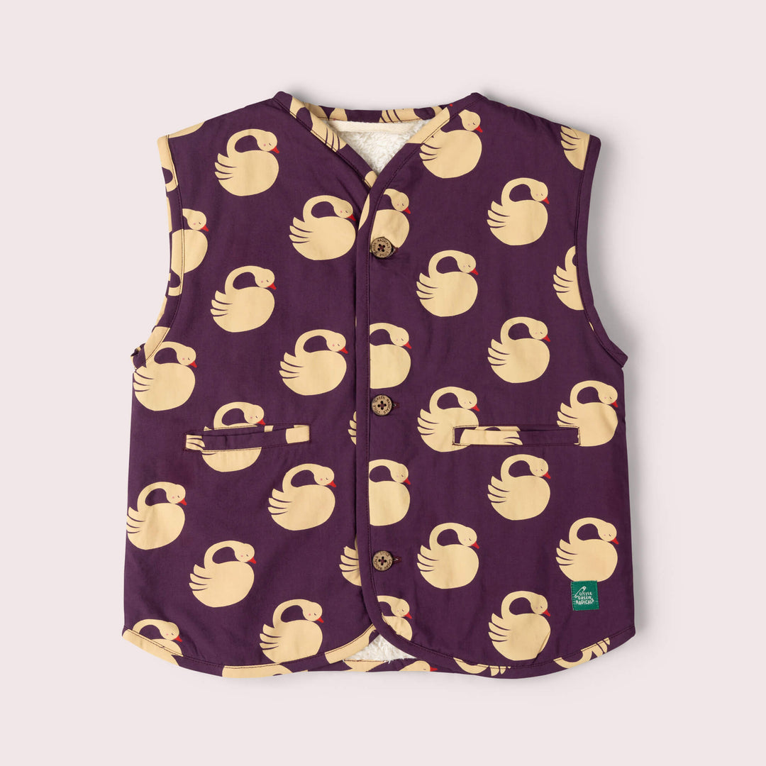 Sleeping Swans Sherpa Lined Reversible Gilet Purple / 7-8y